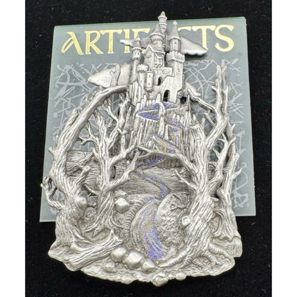 Medieval Fantasy Castle Pewter Pin JJ Jonette Gothic Art Cloak Jacket Pin